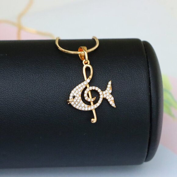 "Rose Gold Fish Pendant with Treble Clef Design and Crystal Accents, XPPT1479 - Picture 13 of 13